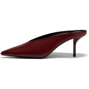 Women's Pu Red High Heels Mules Closed Pointed Toe Slide Sandals Slip On